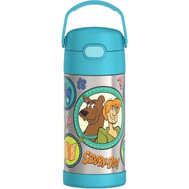 Imagem de THERMOS FUNTAINER Garrafa de água com canudo - 340 g - Garrafa de água infantil isolada a vácuo de aço inoxidável com tampa, Scooby-Doo