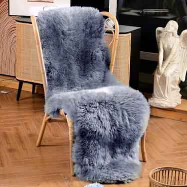 Imagem de LLB Tapete de pele de carneiro genuíno, tapete felpudo de luxo para área de quarto interno, tapete de pele de lã verdadeira, tapete de sofá para sala de estar, tapete de berçário, tapete felpudo para dormitório (cinza carbono, 6 x 1,8 m pele de carneiro)