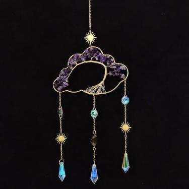 Imagem de Apanhador de sol de nuvem de cristal para janela – 7 chacras penduradas árvore da vida pedras naturais curativas sinos de vento, apanhador de sonhos, criador de arco-íris, decoração de boa sorte para