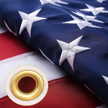 Imagem de Bandeira americana 1,5 x 2,3 m, série resistente a rasgos, resistente a rasgos, feita de lona de poliéster resistente à água, bandeiras americanas para fora 5x8 com estrelas bordadas, listras