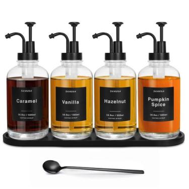 Imagem de Dispensador de xarope de café SHANNA 500mL de vidro com bomba preta x4