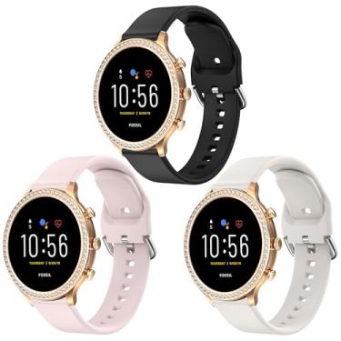 Imagem de Meliya Pacote com 3 pulseiras femininas Fossil Gen 6 de 42 mm/Geração 5E de 42 mm, pulseira de silicone macio de 18 mm para mulheres e homens (preto + rosa + luz das estrelas)