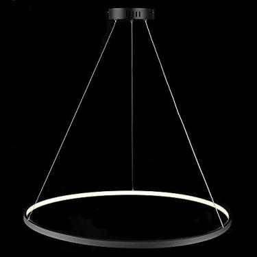 Imagem de Luminária pendente moderna em formato de anel preto com altura ajustável, lustre de acrílico de metal para sala de estar, quarto, mesa de jantar, escurecimento contínuo, 60 cm, 38 W