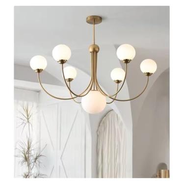 Imagem de Lustre de vidro estilo nórdico decoração de casa elegante iluminação interna luz de vela lustre dourado