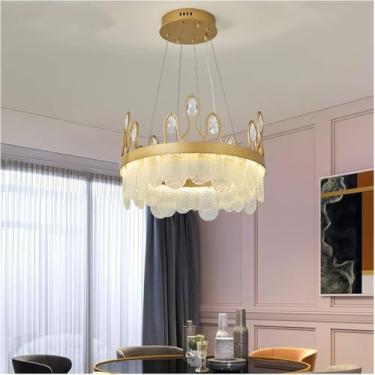 Imagem de Luminária de lustre moderna LED, luzes pendentes LED Crown Deco Crystal Hanging Lamp compatível com sala de estar, sala de jantar, quarto, decoração moderna