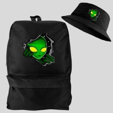 Imagem de Kit Chapeu Bucket + Mochila Bolsa Masculina Basica Escolar Pega a Visão Estampado-Masculino