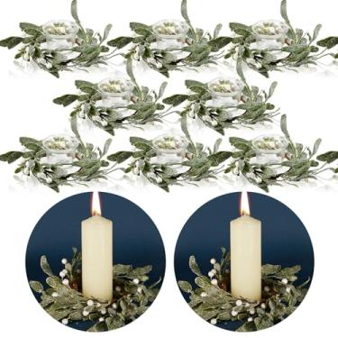 Imagem de Waydress 8 peças de guirlandas de vela de Natal, guirlanda de visco artificial com pérola, guirlanda de orelha de cordeiro, para coluna, vela cônica, mesa de Natal, decoração de casa, diâmetro interno