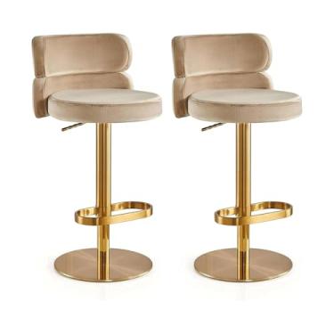 Imagem de UINGBPXT Conjunto de 2 banquetas elevatórias de veludo giratório cadeira de bar ajustável banco alto balcão F para bar café carga doméstica 150 kg