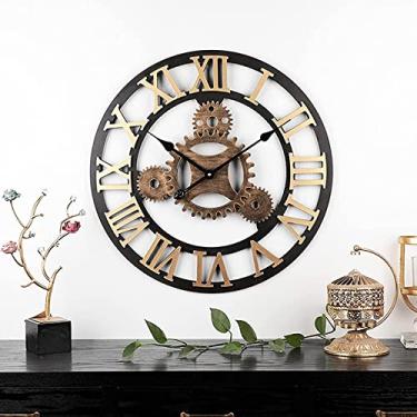 Imagem de Relógio de parede de jardim grande relógio de parede, de madeira vintage numerais romanos 4 engrenagens, relógio de parede para sala de estar, relógio silencioso doméstico, decoração-relógio de