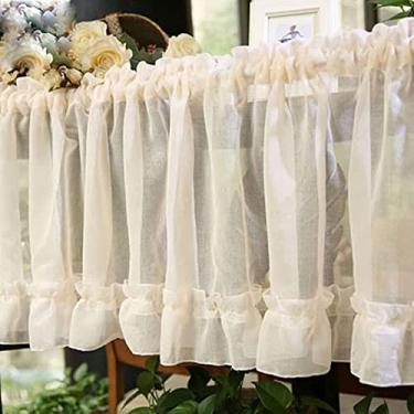 Imagem de Cortina de cozinha de bistrô de renda de chiffon moderna Cortinas de nível de disco do país cortina de café semi-transparente para sala de estar, varanda, casa de banho meia cortina 1 peça, 150 * 40