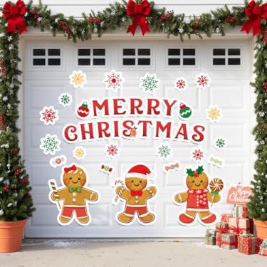 Imagem de Ímãs de decoração de porta de garagem de Natal Feliz Natal Ímãs de porta de garagem com pão de gengibre floco de neve de Natal adesivos magnéticos decalques para inverno férias metal porta carro