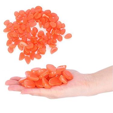 Imagem de Kuuleyn 100 peças pedras brilhantes pedras luminosas pedras de jardim pedras brilhantes pedras luminosas seixos fluorescentes decoração para quintal interior aquário paisagem decoração (laranja)