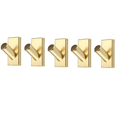 Imagem de Cabide montado na parede, pacote com 5 ganchos de metal simples, ganchos para casacos, armazenamento doméstico, ganchos para pendurar na parede, chapéu, toalha, cachecol, bolsa, chave, (ouro)