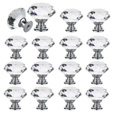 Imagem de 16 maçanetas de gaveta de vidro de cristal puxadores de cômoda de 30 mm com parafusos puxadores de diamante para armários armário cômoda banheiro cozinha escritório etc. (16)