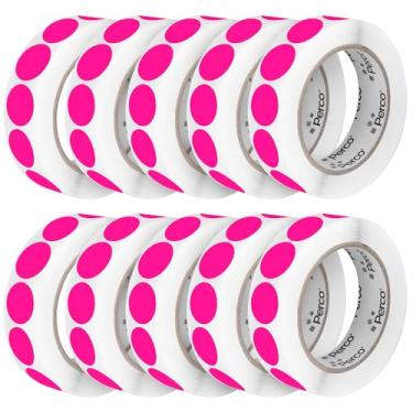 Imagem de Perco Etiquetas adesivas fluorescentes rosa perfuradas de 2,5 cm - 10 rolos, 10.000 adesivos redondos - com adesivo permanente para gerenciamento de inventário, codificação de cores, vendas de garagem