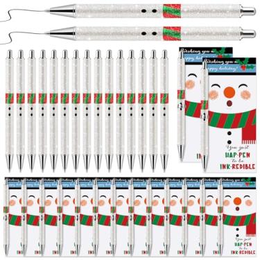 Imagem de Sayglossy 50 conjuntos de canetas de Natal com glitter, novidade, Papai Noel, canetas de escrita com cartões inspiradores, presente de agradecimento ao funcionário (homem de neve)