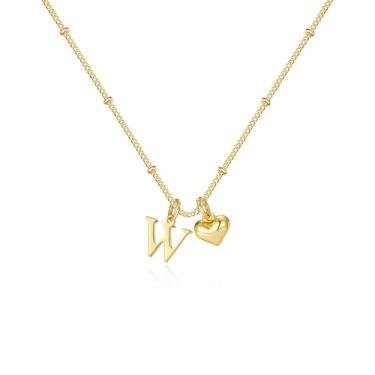 Imagem de M MOOHAM Colar com inicial de coração para mulheres e meninas – Colar com pingente de letra A-Z banhado a ouro 14K delicados colares de coração minúsculos colares de iniciais presentes de aniversário
