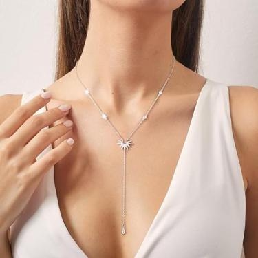 Imagem de Colar longo em forma de Y de zircão de girassol, moda feminina, em camadas, férias, lazer, praia, acessório para festa, 40CM, Metal, Sem Pedra Preciosa