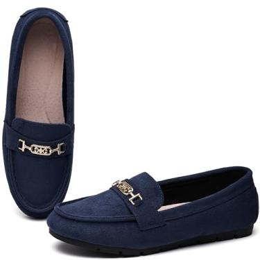 Imagem de XRKJ Mocassim Feminino Casual Com Salto Baixo, Elegante E Confortável (Camurça Azul 11)