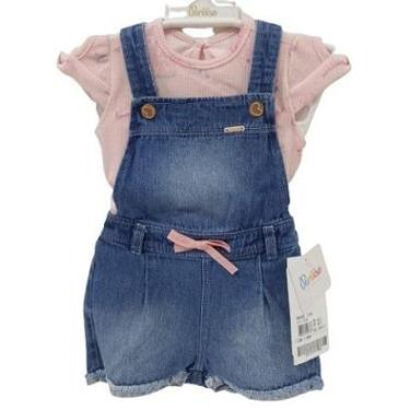 Imagem de Conjunto Jardineira Jeans + Body Bebê Menina Paraiso 13910-Feminino