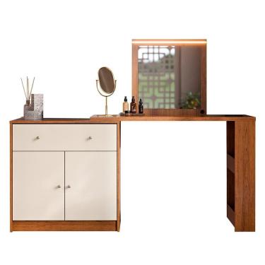 Imagem de Penteadeira Camarim De Canto Aura 2 Portas E 1 Gaveta Canela-off White - Mobler Canela-off White