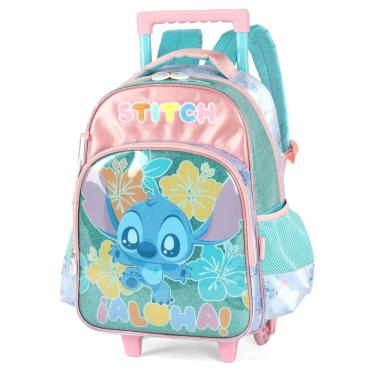 Imagem de Mochila Escolar P/ Menina Stitch Com Rodinha Luxcel Turquesa