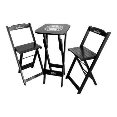 Imagem de Conjunto Mesa Bistrô Com 2 Banquetas Dobráveis De Madeira Personalizada Hei Preta - Cor: Preto