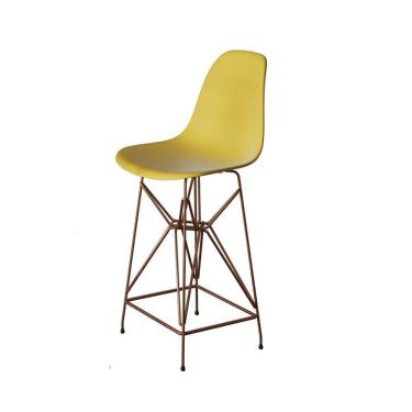 Imagem de Banqueta Bistrô Alta Eames Amarela Base Ferro Cobre - Cor: Amarelo