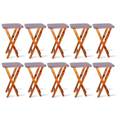 Imagem de Kit 10 Mesas Bistrô Dobrável Madeira Padrão Imbuia Cor: Marrom