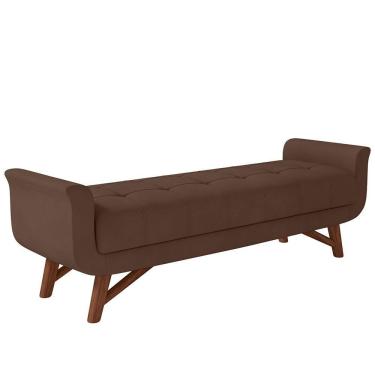 Imagem de Puff Recamier Decorativo Com Pés Em Madeira 140cm Itália Veludo Marrom