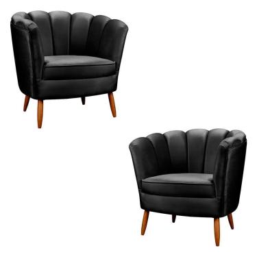 Imagem de Kit 2 Poltronas Decorativa Ariel Petala Com Pés De Madeira Speciale Home Preto
