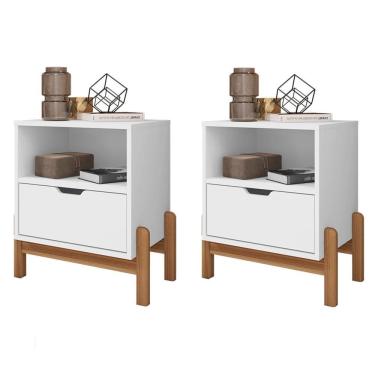 Imagem de Kit 2 Mesas De Cabeceira 1 Gaveta 004015 Branco Dcasa Branco
