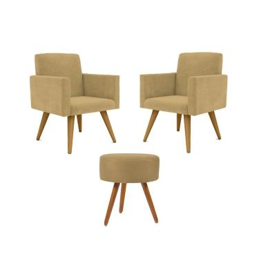 Imagem de Kit 02 Poltronas Decorativas Pés Palito + 1 Puff Cor:capuccino
