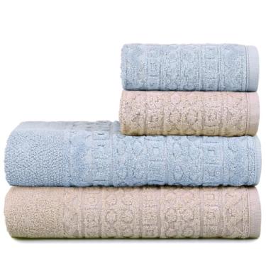 Imagem de Toalha de Banho Gigante, Jogo/Kit 4 Toalhas (2 Banho + 2 Rosto) Macia Algodão Luxo Barra Aveludada Alta Absorção(Céu de Inverno + Rosada)