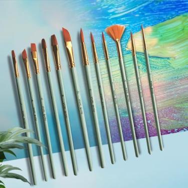 Imagem de Pincéis artísticos para aquarela, 12 pincéis econômicos, 12 pincéis de diferentes tamanhos para aquarela, acrílico, tinta, guache, óleo, têmpera (verde)