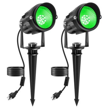 Imagem de CREPOW Luzes de paisagem verdes de Halloween ao ar livre, iluminação de paisagem de 14 LED com plugue dos EUA, holofotes IP65 à prova d'água para jardim de árvore, jardim, Natal, decoração do dia de