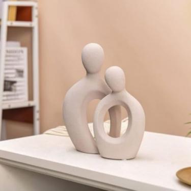 Imagem de Enfeites Decorativos para Sala, EstáTua Casal Encaixe Nórdico Abstrata Branco Preto para Casa Decoração, Sala de Estar, Escritório, para Casa(Camurça)