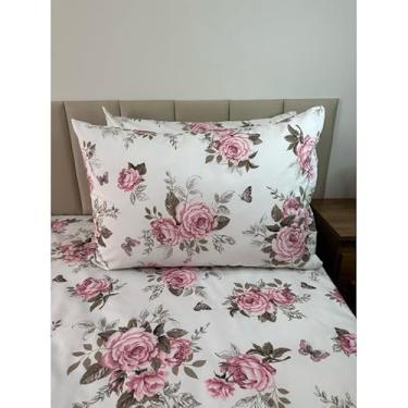 Imagem de Fronha com Zíper Percal 180 Fios Kit 2 Peças 70x50 – Fronhas Estampadas em Algodão para Travesseiro (ROSEIRA)