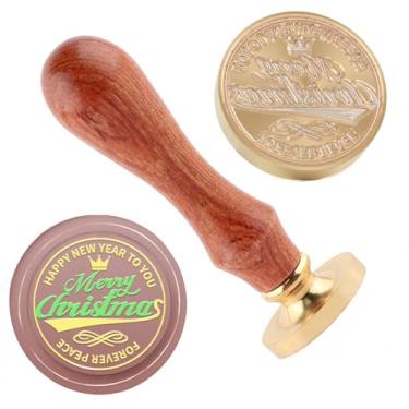 Imagem de Carimbo de lacre de cera de Natal Feliz Natal Carimbo de latão e uma alça de madeira carimbos cabeça para cartões de Natal, convites de festa, cartas, envelopes, cartões de felicitações, presentes