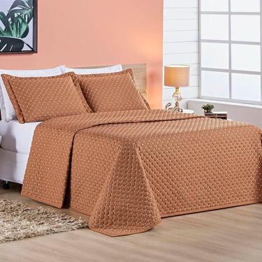 Imagem de Cobre Leito Casal Padrão Ravena Bordado Micropercal 200 Fios 3 Peças - Terracota