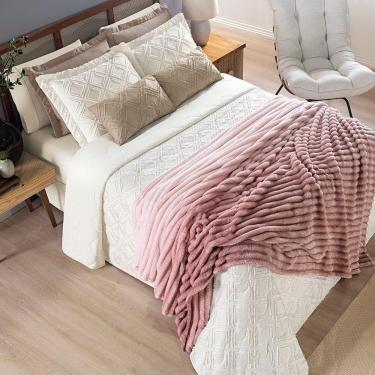 Imagem de Coordenado Cobre Leito E Cobertor Fluflu Queen Ultrasoft Alto Relevo Dupla Face Rosê 100% Poliéster