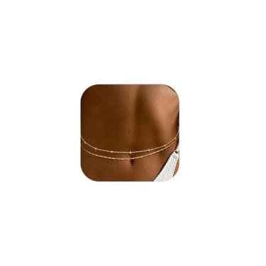 Imagem de Corrente de cintura dourada para mulheres, corrente de barriga ajustável banhada a ouro 14 K, joia corporal impermeável sem manchas com contas de satélite, corrente de biquíni de verão em camadas para