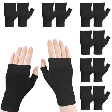 Imagem de 6 pares de luvas de eczema sem dedos para adultos luvas de algodão sem dedos laváveis e reutilizáveis luvas de algodão para eczema durante a noite mãos secas para adultos Eczema (preto)