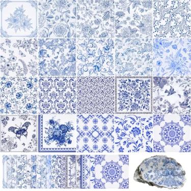 Imagem de ARQRHTLY Pacote com 40 guardanapos de decoupage com 20 estilos, guardanapos de papel decorativos florais azuis e brancos de 33 cm, papel de coquetel de chinoiserie sortido para artesanato faça você