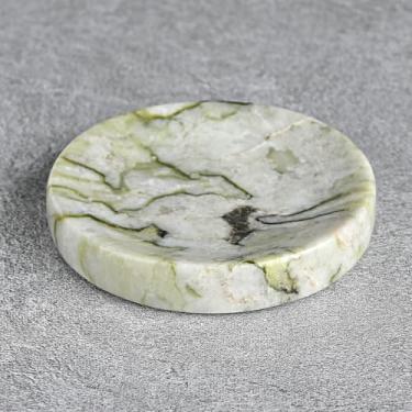 Imagem de ZSHAWN Prato de joias de mármore esmeralda fria, 10 cm, bandeja de bugigangas de pedra verde para anéis, brincos, colares, saboneteira de mármore esmeralda natural para banheiro e pia, acessório