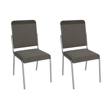 Imagem de Cadeira Sala De Jantar Genebra 2c129cr Aço Kit 2 Un Cromado/linho Compose Escuro - Kappesberg