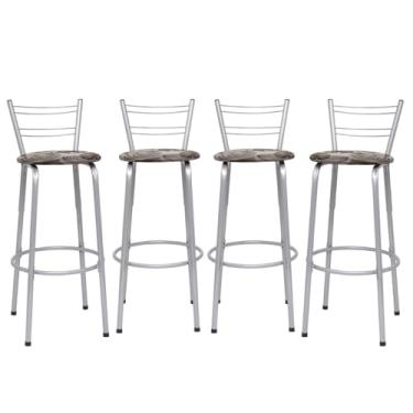 Imagem de Banqueta Altas Flórida Estrutura Prata 70cm Para Balcão Cozinha, Bar, Bistrô, Americano Kit 04 Unidades - Itagold (Floral Marrom)