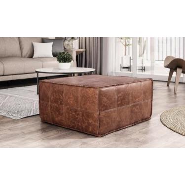 Imagem de Puff de Couro Legítimo Decorativo 80x80x40 cm Bora - LEME MOVELARIA