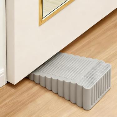 Imagem de 2 plugues de porta de borracha de segurança anticolisão bloco cunha batentes de porta para escritório em casa (2 peças cinza)