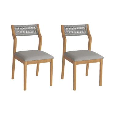 Imagem de Conjunto 2 Cadeiras De Jantar Lagum Conforto Estofada Jequitibá Natural Linho Cinza E Corda Náutica